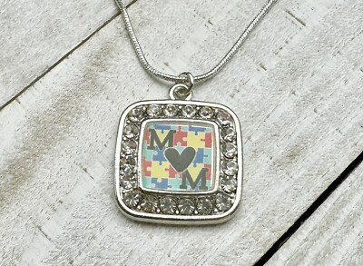 Autism Awareness Silver Puzzle Piece Pendant Mom Pendant Necklace 18 ...