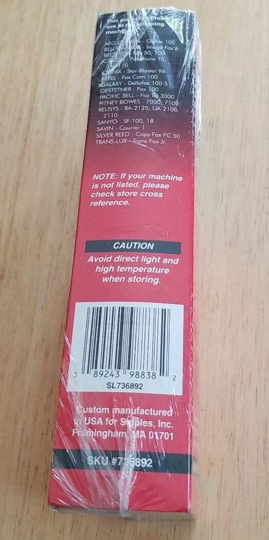 Staples Fax Paper 2 98' Rolls 8 1/2" High Sensitivity Minimum Curl