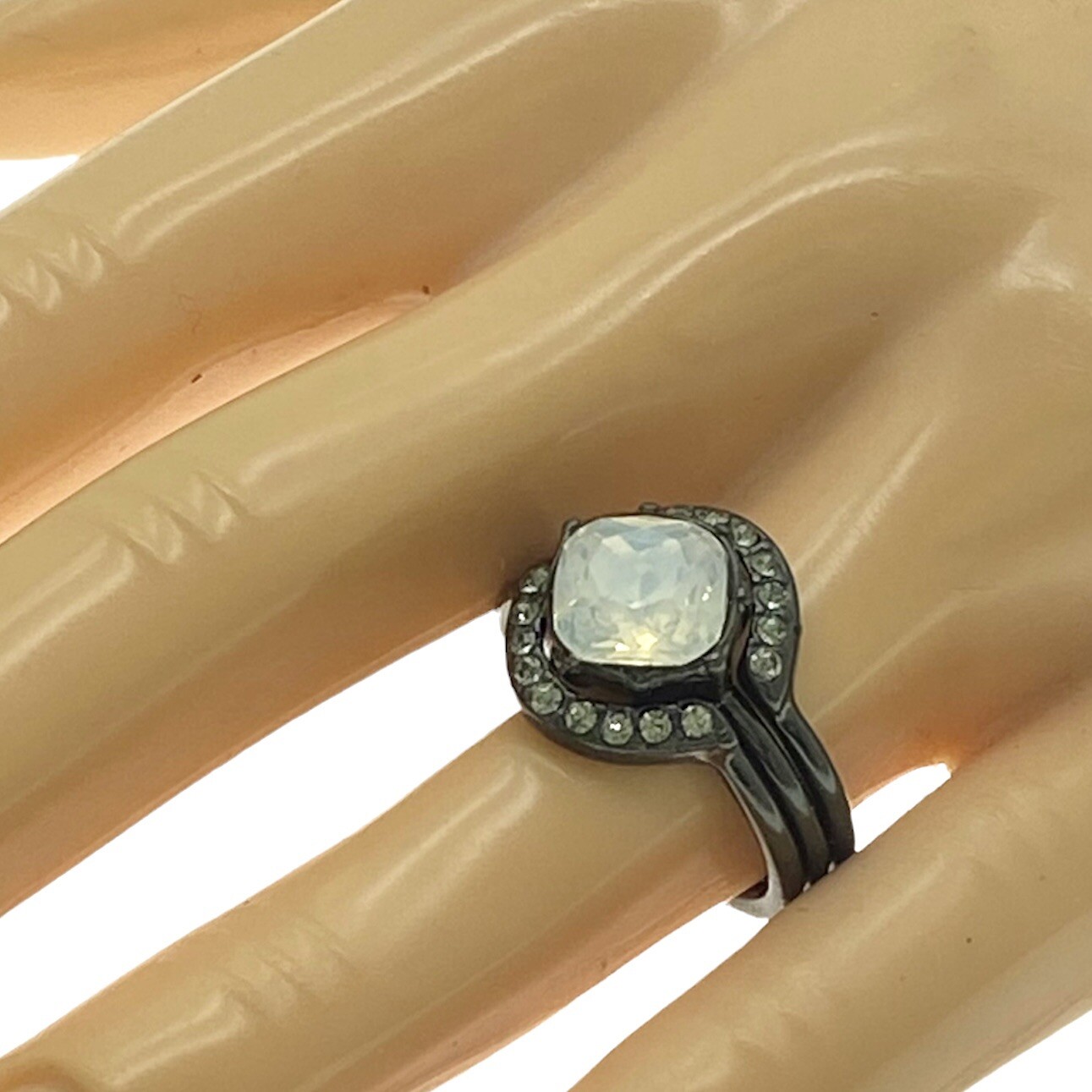 Black Tone Statement Ring Iridescent Square Glass… - image 2