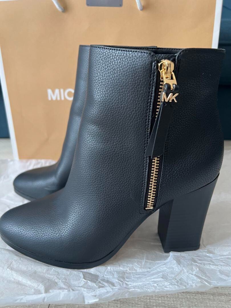 Michael Kors Boots Shoes Black Leather Side Zip Size Women's US8