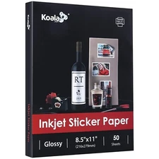 Koala Glossy Sticker Paper Inkjet Printer 8.5x11 Photo Sticker Paper 50 Sheets