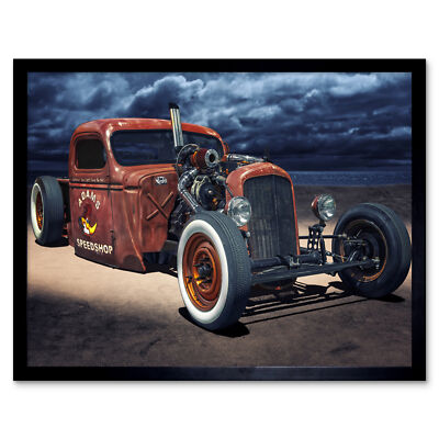 Adams Speedshop Amerikanischer Muscle-Car-Oldtimer Gerahmter Druck 30x40 cm