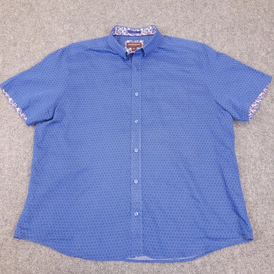 Johnston Murphy Shirt Mens XXL 2XL Button Up Blue Geometric Chain Link Blues - Image 2 of 4