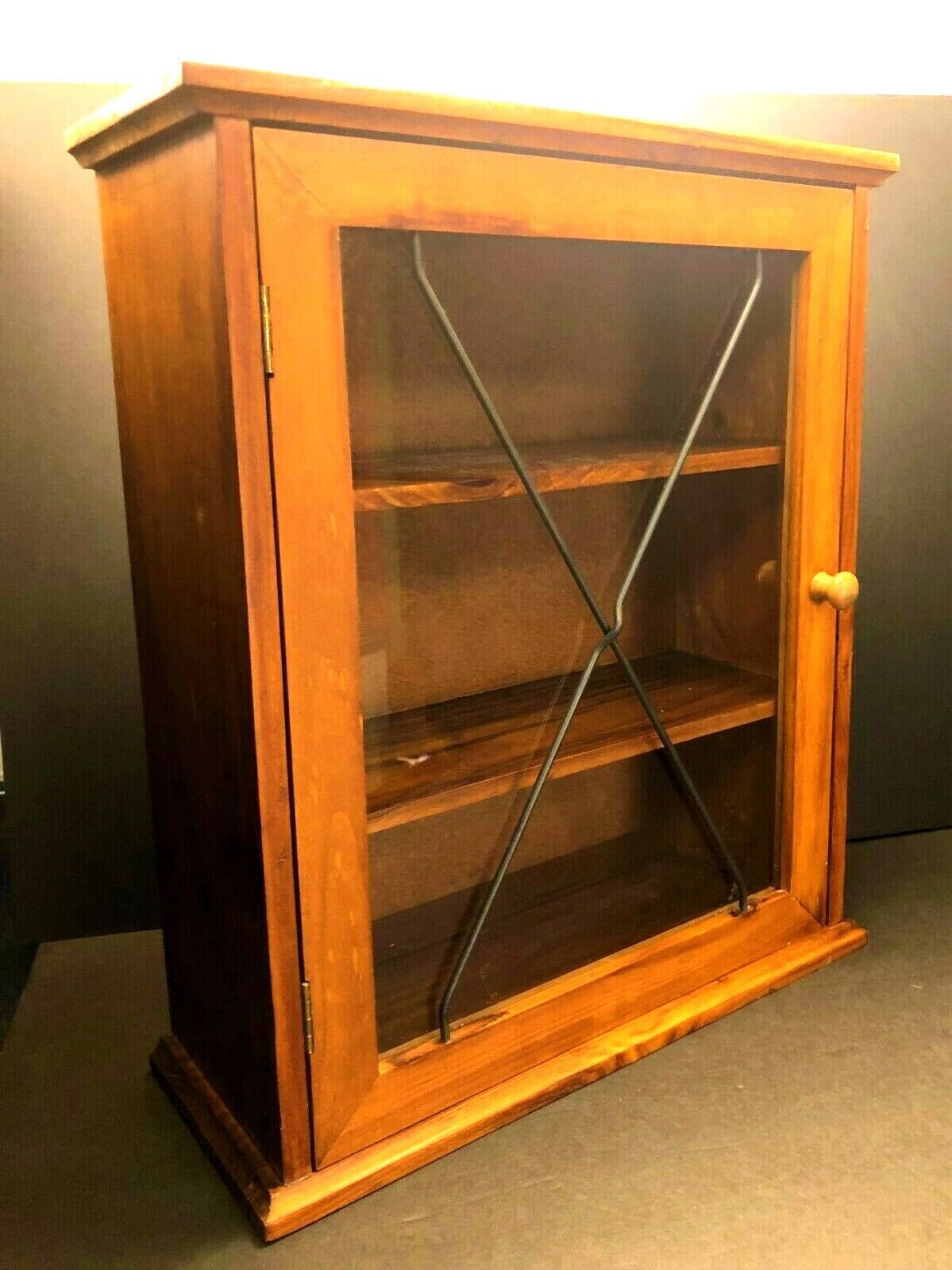 Table Top Wall Hanging Wood&Glass Curio Relic Display Cabinet w/Door Knotty Pine
