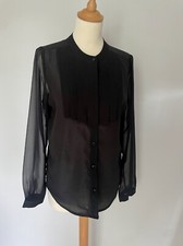 Debbie Shuchat black smart work evening blouse top 12 sheer long sleeve sleeved