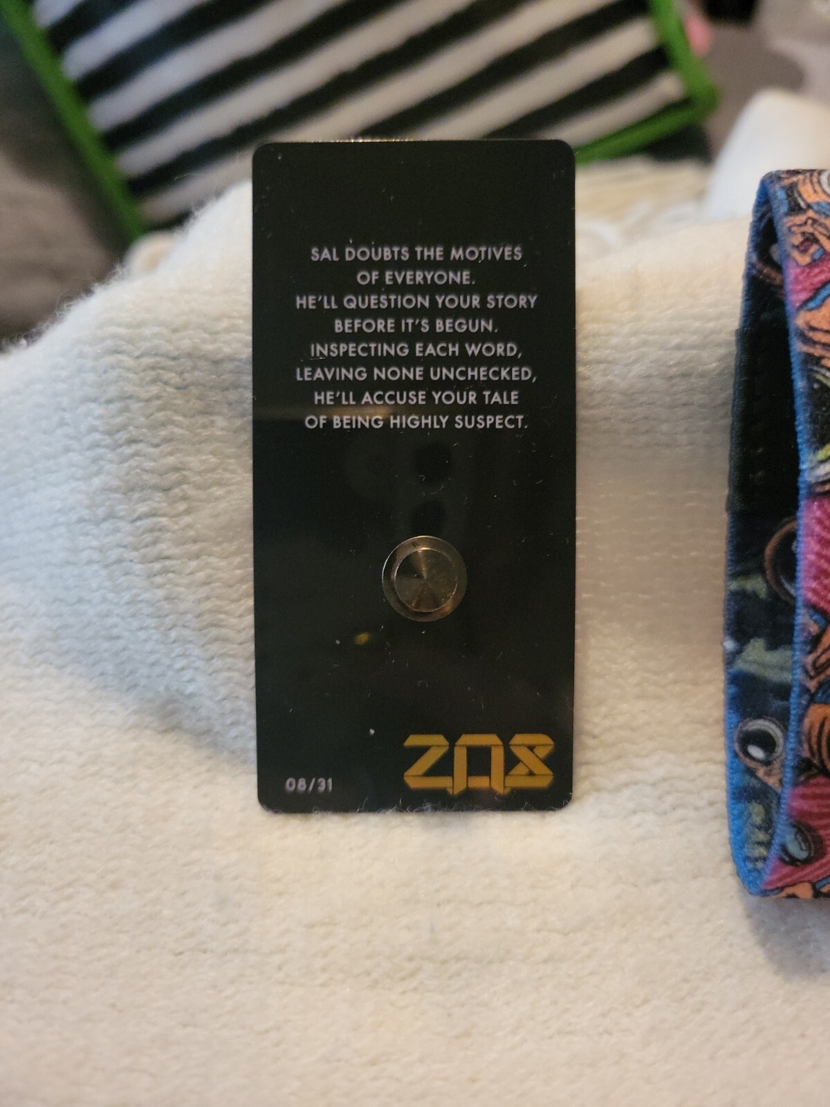 Zox Suspicious Sal Day 8/31 Small Strap w/ Collectors Card & Pin