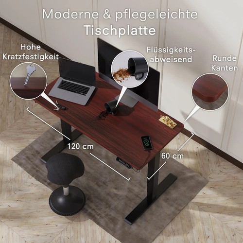 Desqup Tischplatte Mahagoni Optik 120 x 60 cm x 25 mm - Bild 2 von 6
