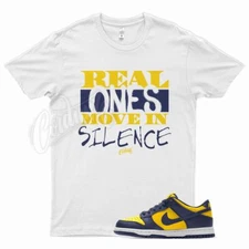 White REAL T Shirt for N Dunk Low Michigan Varsity Maize Midnight Navy