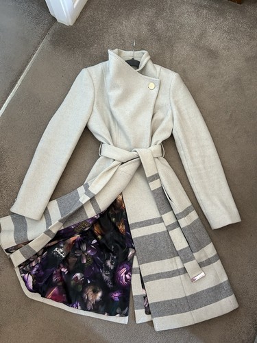 Ted baker Coat long coat size 2 Trench Coat Wrap Coat 🩷 Floral Lining - Picture 8 of 10