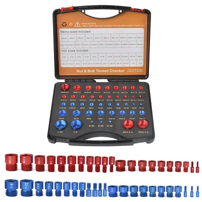 ACELECTRONIC 44-tlg Metrisch+Zoll Gewindeprüfer Identifizieren Mutter & Schraube Gewindelehre
