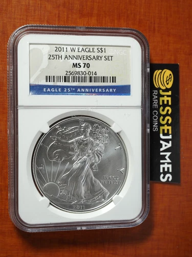 2011 W BURNISHED SILVER EAGLE NGC MS70 FROM THE 25TH ANNIVERSARY SET