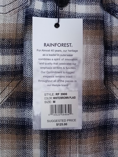 Camisa de franela cepillada Rainforest Signature para hombre mediana blanca/marrón a cuadros $125 - Imagen 2 de 9