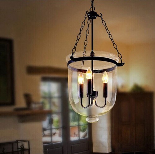 Glass Metal Lantern Pendant Lamp Pottery Barn Chandelier Candle Indoor Lighting - Picture 3 of 10