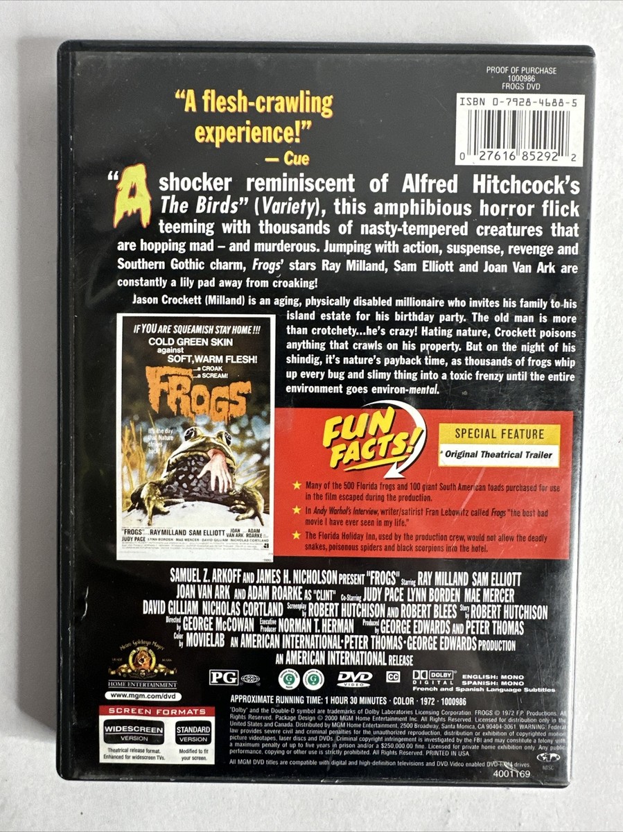 FROGS (1972) (Rare OOP MGM DVD, 2000 FS & WS) HORROR - Sam Elliott