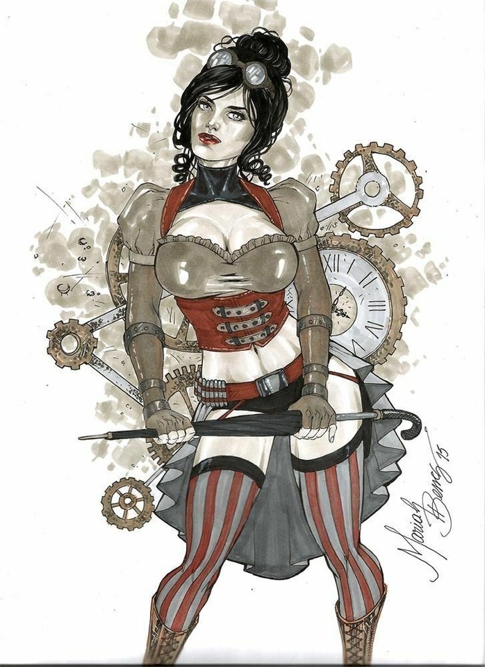 Lady Mechanika by Mariah Benes Original Comic Art Drawing Commission Pinup 9x12 Comic Art