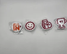 BRAND NEW SET OF 4 VARIETY DUNKIN' DONUTS PINS - FOR UNIFORMS/NAME TAGS
