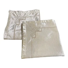 Unbranded Set Of 2 Embroidered Velure Euro Pillow Shams 25x25 Cream White Beige