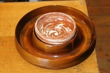 Vintage Oak Wooden Nibbles Dish Party Snack Dipping & iow Pottery Ceramic Bowl