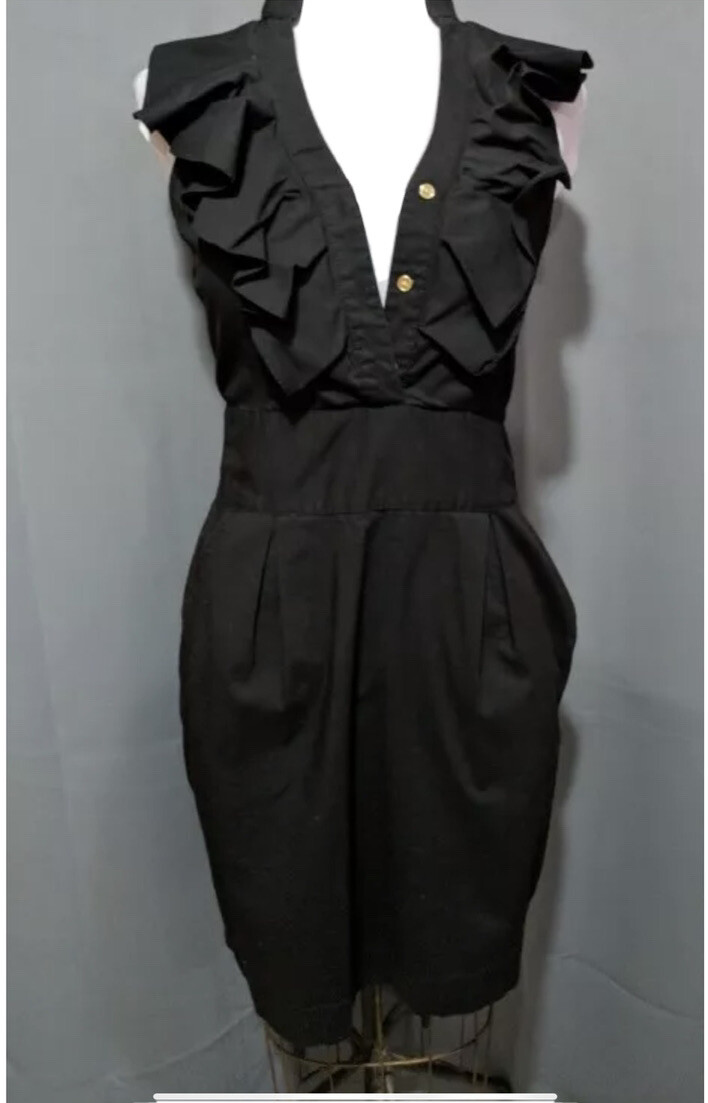 Express Design Studio Ruffle Button Neckline Blac… - image 1