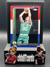 Sam Hauser 2025-26 Topps Chrome Red White and Blue Refractor #14 Boston Celtics