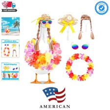 4 Pcs/Set Hawaiian Porch Goose Outfits, Summer Lawn Goose Statue Clothes Cost...