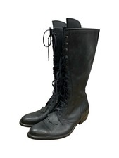 Fendi Knee High Real Leather Lace Up Boots Western Style Black - Size UK10