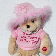 Vintage Plush Bear with Pink Hat and Shirt