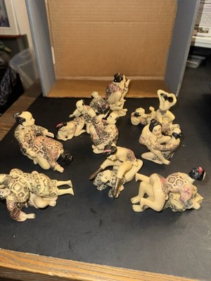 9 Vtg Erotic Japanese Netsuke Style Figurine Couple Hand Carved Shunga Sexual