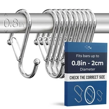 10-Pack Metal S Hooks for Hanging – Heavy-Duty S-Shaped Hook with Safety Buck...