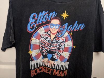 Elton John Rocket Man Graphic T Shirt Black L Cotton Concert NWT