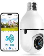 WESECUU Light Bulb Security Camera -5G 2.4GHz WiFi 2K 2K/1-Pack, White