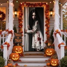 Scary Bloody Woman Door Banner Halloween Gothic Ghost Horror Decor Backdrop