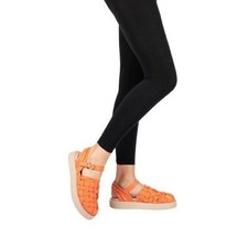 Sandali con plateau Henry Beguelin in pelle arancione con cinturino incrociato alla caviglia taglia 40