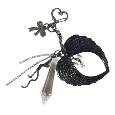 Elegant Alloy Wing Shaped Key Ring Pendant Decorated With Sparkling Ice Crystals