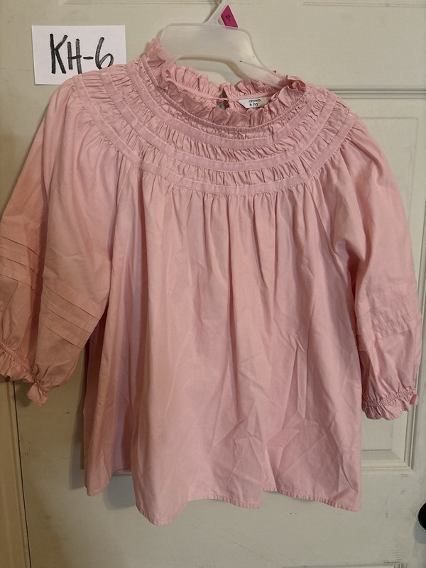 Crown & Ivy Pink Solid High Neck Ruffle Pleated Woven Pullover Blouse Size L