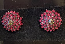 Vintage Bohemian glass garnet earrings post back Red glass earrings  cluster 0.8