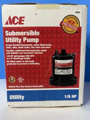 #ad Ace 950 GPH 1 6 HP Submersible Utility Pump BRAND NEW IN BOX #40003 $45.00