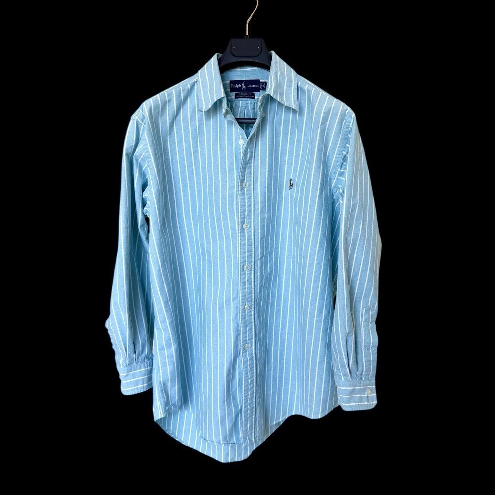 Vintage Polo Ralph Lauren Yarmouth Striped Oxford Shirt Sz 16 Turquoise Cotton