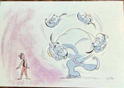 Aladdin Genie Story Sketch Black Line And Marker Postcard PC148 Ephemera Card