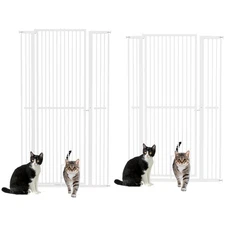 PawHut Extra Tall Pet Gate, 30"-41" Dog Gate with Cat Door, White