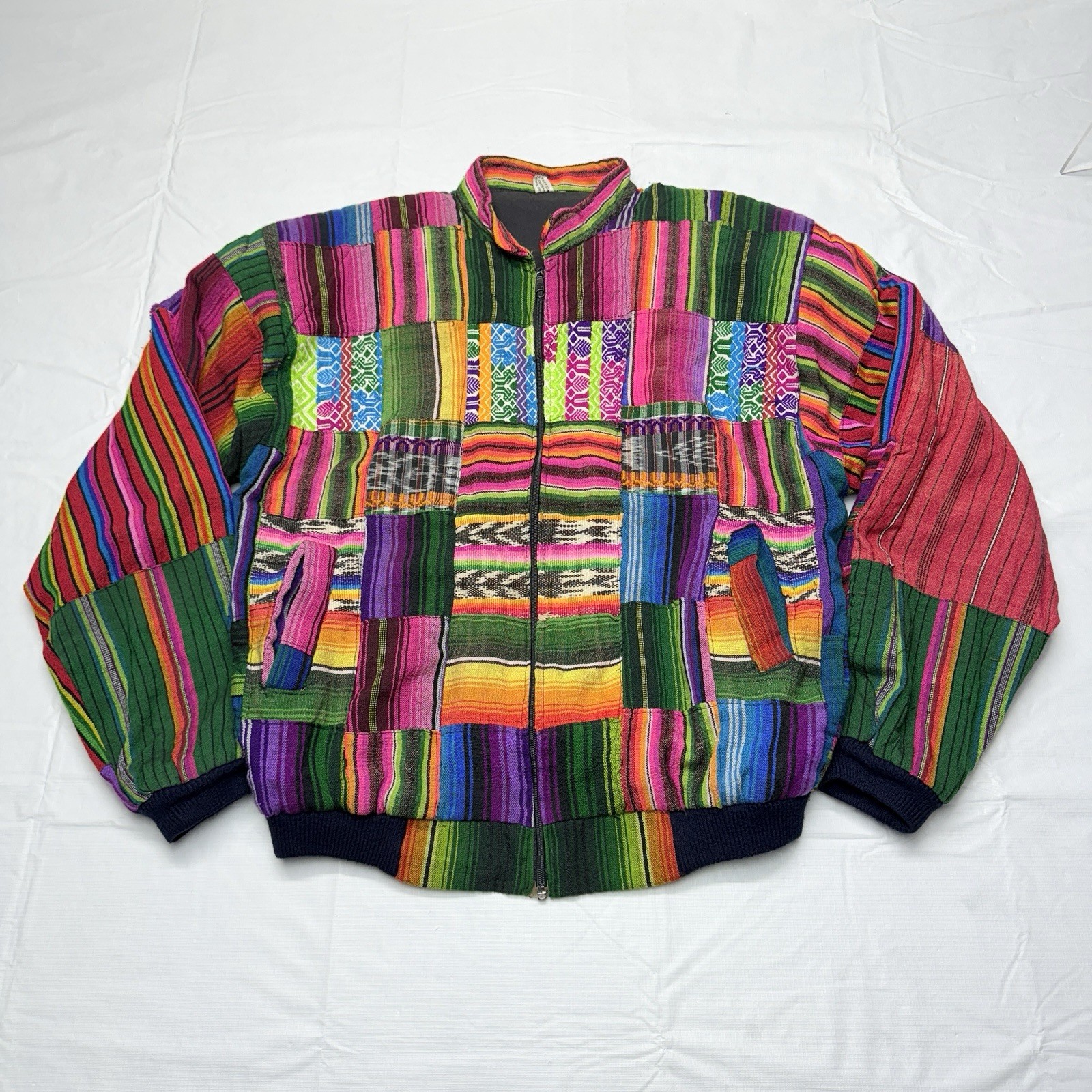 VTG Guatemalan Multicolor Patchwork Padded Bomber… - image 1
