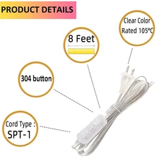 2 Pack Clear Lamp Cord with On/Off Button Switch, 8 Feet Length Silver Replac...
