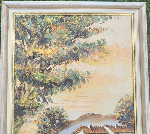 Cabaña Continental Granja Paisaje Escena Mediterráneo Óleo sobre Lienzo Firmado - Imagen 5 de 24
