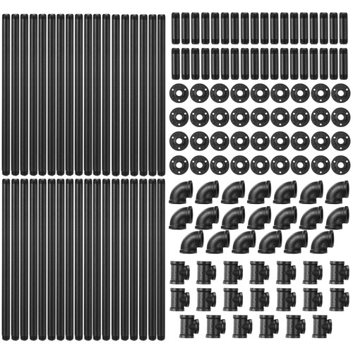 MorningRo 148 Pcs Black Iron Pipe Fitting Set with Threaded 1/2 Inch,