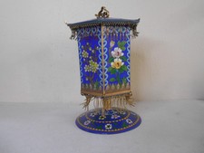 Ancienne boite sur pied coffret bijoux bronze émaux cloisonné forme pagode chine
