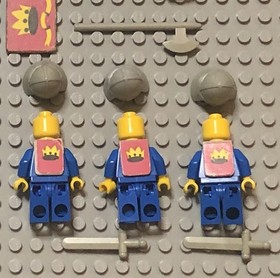 Lego Lot 3 Classic Yellow Castle Knights Minifigure Crown Sticker Vest Flag 1978