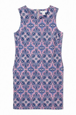 Tabitha Webb Shift Dress Size 8 Sleeveless Pink Blue Print Knee Length