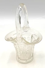 Heisey Glass Basket Clear Pressed Glass Applied Handle Vintage Floral Pattern