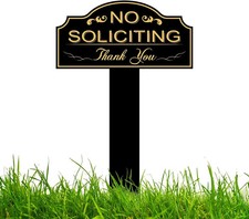 No Soliciting Sign for House with Stake 7 X 3.5 Inch Waterproof Resistant with 1