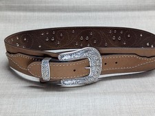 vintage NOCONA extra wide 2.5" buckle belt 34 rhinestone STUDDED leather WESTERN
